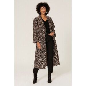 NWOT Victor Alfaro Womens Size XS Leopard Jacquard Long Coat Oversized Fit